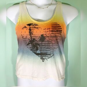 Billabong retro vibe cream colored tank with tropical print vintage Sz M